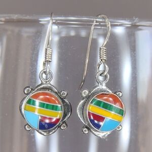 Southwestern Style Sterling Silver Inlay Dangle Earrings